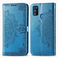 Coque Portefeuille Motif Fantaisie Livre Cuir Etui Clapet pour Samsung Galaxy M21 Bleu