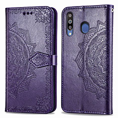 Coque Portefeuille Motif Fantaisie Livre Cuir Etui Clapet pour Samsung Galaxy M30 Violet
