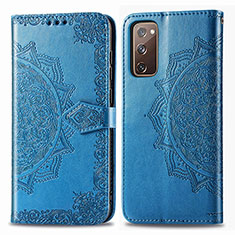 Coque Portefeuille Motif Fantaisie Livre Cuir Etui Clapet pour Samsung Galaxy S20 FE 5G Bleu