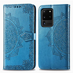 Coque Portefeuille Motif Fantaisie Livre Cuir Etui Clapet pour Samsung Galaxy S20 Ultra 5G Bleu