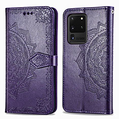 Coque Portefeuille Motif Fantaisie Livre Cuir Etui Clapet pour Samsung Galaxy S20 Ultra 5G Violet