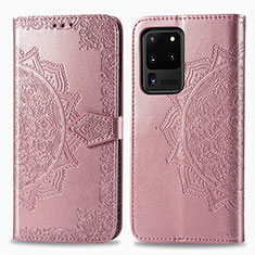 Coque Portefeuille Motif Fantaisie Livre Cuir Etui Clapet pour Samsung Galaxy S20 Ultra Or Rose