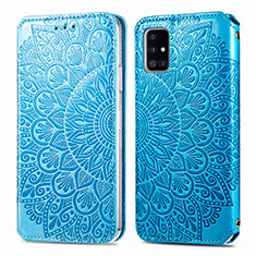 Coque Portefeuille Motif Fantaisie Livre Cuir Etui Clapet S01D pour Samsung Galaxy A51 4G Bleu