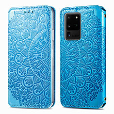 Coque Portefeuille Motif Fantaisie Livre Cuir Etui Clapet S01D pour Samsung Galaxy S20 Ultra 5G Bleu