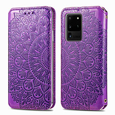 Coque Portefeuille Motif Fantaisie Livre Cuir Etui Clapet S01D pour Samsung Galaxy S20 Ultra 5G Violet