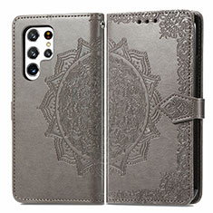 Coque Portefeuille Motif Fantaisie Livre Cuir Etui Clapet S02D pour Samsung Galaxy S24 Ultra 5G Gris