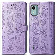 Coque Portefeuille Motif Fantaisie Livre Cuir Etui Clapet S03D pour Nokia C12 Violet