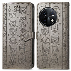 Coque Portefeuille Motif Fantaisie Livre Cuir Etui Clapet S03D pour OnePlus 11 5G Gris