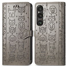 Coque Portefeuille Motif Fantaisie Livre Cuir Etui Clapet S03D pour Sony Xperia 1 V Gris