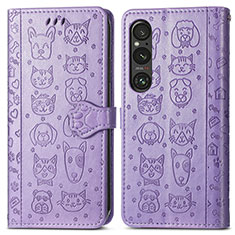 Coque Portefeuille Motif Fantaisie Livre Cuir Etui Clapet S03D pour Sony Xperia 1 V Violet