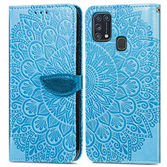 Coque Portefeuille Motif Fantaisie Livre Cuir Etui Clapet S04D pour Samsung Galaxy M21s Bleu