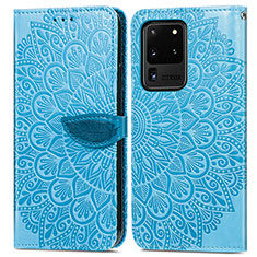Coque Portefeuille Motif Fantaisie Livre Cuir Etui Clapet S04D pour Samsung Galaxy S20 Ultra 5G Bleu