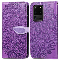 Coque Portefeuille Motif Fantaisie Livre Cuir Etui Clapet S04D pour Samsung Galaxy S20 Ultra 5G Violet