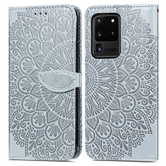 Coque Portefeuille Motif Fantaisie Livre Cuir Etui Clapet S04D pour Samsung Galaxy S20 Ultra Gris