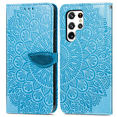 Coque Portefeuille Motif Fantaisie Livre Cuir Etui Clapet S07D pour Samsung Galaxy S21 Ultra 5G Bleu