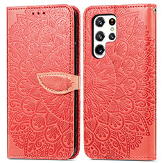 Coque Portefeuille Motif Fantaisie Livre Cuir Etui Clapet S07D pour Samsung Galaxy S21 Ultra 5G Rouge