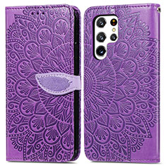 Coque Portefeuille Motif Fantaisie Livre Cuir Etui Clapet S07D pour Samsung Galaxy S21 Ultra 5G Violet