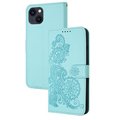Coque Portefeuille Motif Fantaisie Livre Cuir Etui Clapet Y02X pour Apple iPhone 14 Bleu Ciel