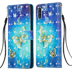 Coque Portefeuille Motif Fantaisie Livre Cuir Etui Clapet Y03B pour Samsung Galaxy M11 Bleu Ciel