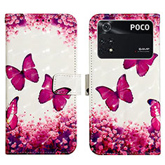 Coque Portefeuille Motif Fantaisie Livre Cuir Etui Clapet Y03B pour Xiaomi Poco M4 Pro 4G Rose Rouge