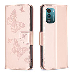 Coque Portefeuille Papillon Livre Cuir Etui Clapet B01F pour Nokia G11 Or Rose