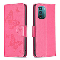 Coque Portefeuille Papillon Livre Cuir Etui Clapet B01F pour Nokia G11 Rose Rouge