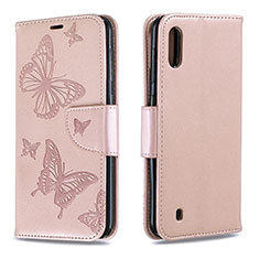 Coque Portefeuille Papillon Livre Cuir Etui Clapet B01F pour Samsung Galaxy A10 Or Rose