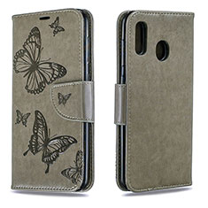 Coque Portefeuille Papillon Livre Cuir Etui Clapet B01F pour Samsung Galaxy A20 Gris