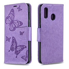 Coque Portefeuille Papillon Livre Cuir Etui Clapet B01F pour Samsung Galaxy A20 Violet Clair