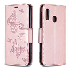 Coque Portefeuille Papillon Livre Cuir Etui Clapet B01F pour Samsung Galaxy A20e Or Rose