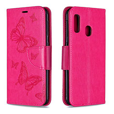 Coque Portefeuille Papillon Livre Cuir Etui Clapet B01F pour Samsung Galaxy A20e Rose Rouge