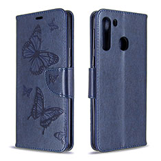 Coque Portefeuille Papillon Livre Cuir Etui Clapet B01F pour Samsung Galaxy A21 Bleu
