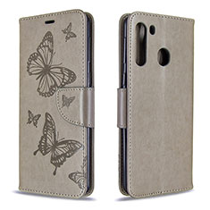 Coque Portefeuille Papillon Livre Cuir Etui Clapet B01F pour Samsung Galaxy A21 Gris