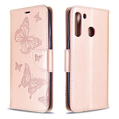Coque Portefeuille Papillon Livre Cuir Etui Clapet B01F pour Samsung Galaxy A21 Or Rose