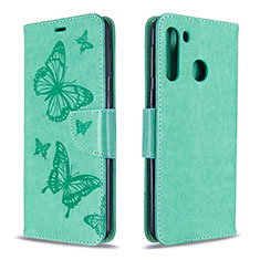 Coque Portefeuille Papillon Livre Cuir Etui Clapet B01F pour Samsung Galaxy A21 Vert
