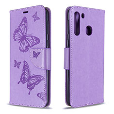 Coque Portefeuille Papillon Livre Cuir Etui Clapet B01F pour Samsung Galaxy A21 Violet Clair