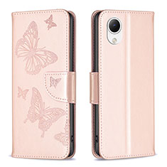 Coque Portefeuille Papillon Livre Cuir Etui Clapet B01F pour Samsung Galaxy A23e 5G Or Rose