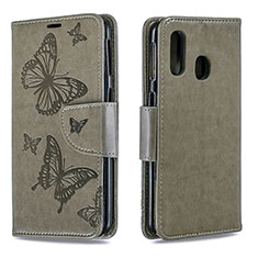 Coque Portefeuille Papillon Livre Cuir Etui Clapet B01F pour Samsung Galaxy A40 Gris