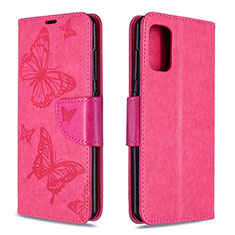 Coque Portefeuille Papillon Livre Cuir Etui Clapet B01F pour Samsung Galaxy A41 Rose Rouge