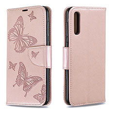 Coque Portefeuille Papillon Livre Cuir Etui Clapet B01F pour Samsung Galaxy A50S Or Rose