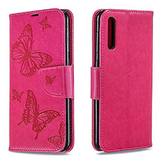 Coque Portefeuille Papillon Livre Cuir Etui Clapet B01F pour Samsung Galaxy A50S Rose Rouge
