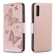 Coque Portefeuille Papillon Livre Cuir Etui Clapet B01F pour Samsung Galaxy A70 Or Rose
