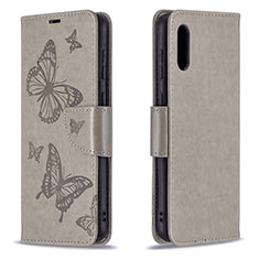 Coque Portefeuille Papillon Livre Cuir Etui Clapet B01F pour Samsung Galaxy M02 Gris
