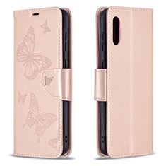 Coque Portefeuille Papillon Livre Cuir Etui Clapet B01F pour Samsung Galaxy M02 Or Rose