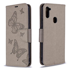 Coque Portefeuille Papillon Livre Cuir Etui Clapet B01F pour Samsung Galaxy M11 Gris
