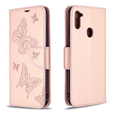 Coque Portefeuille Papillon Livre Cuir Etui Clapet B01F pour Samsung Galaxy M11 Or Rose