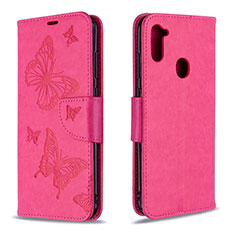 Coque Portefeuille Papillon Livre Cuir Etui Clapet B01F pour Samsung Galaxy M11 Rose Rouge