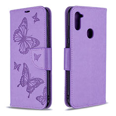 Coque Portefeuille Papillon Livre Cuir Etui Clapet B01F pour Samsung Galaxy M11 Violet Clair