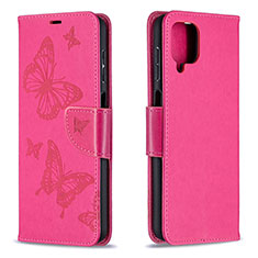 Coque Portefeuille Papillon Livre Cuir Etui Clapet B01F pour Samsung Galaxy M12 Rose Rouge