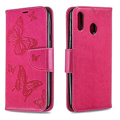 Coque Portefeuille Papillon Livre Cuir Etui Clapet B01F pour Samsung Galaxy M20 Rose Rouge